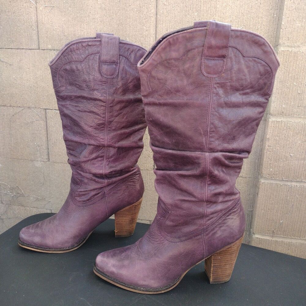 Steve Madden Womens Sz 8 Western Cowboys Cowgirl Purple Slouchy Leather Boots